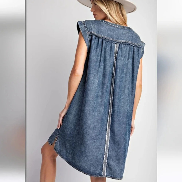 New Easel Washed Denim Blue Jean Dress - Picture 3 of 6